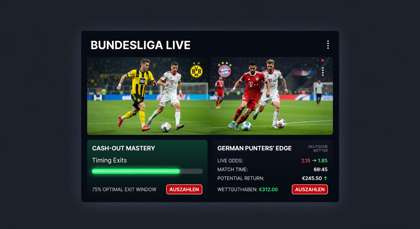 Screenshot eines Cash-Out-Menüs während eines Bundesliga-Live-Matches mit Quotenverlauf und Auszahlungsoptionen