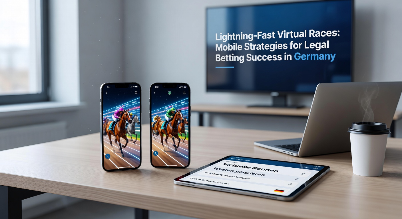 Nahaufnahme einer Wett-App auf dem Handy mit laufendem virtuellen Hunderennen, Quotenflash und Touch-to-Bet-Funktion